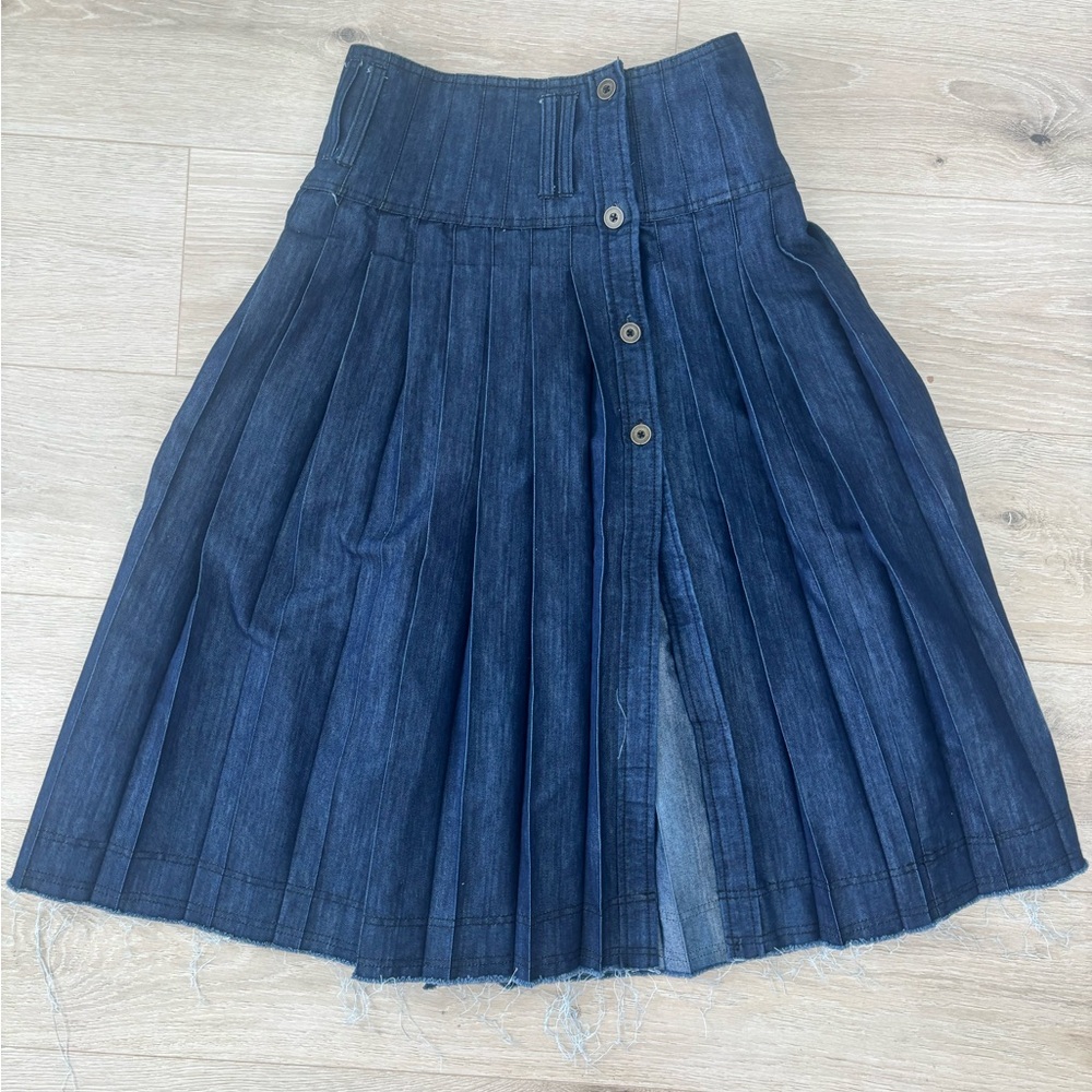 Anthropologie Pilcro low-slung pleated denim midi skirt *no belt* - Picture 3 of 7